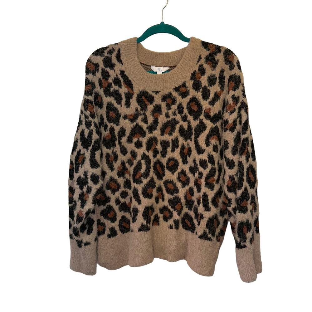 Time and Tru Leopard‎ Print Sweater Large Tan Animal Print Cozy Pullover